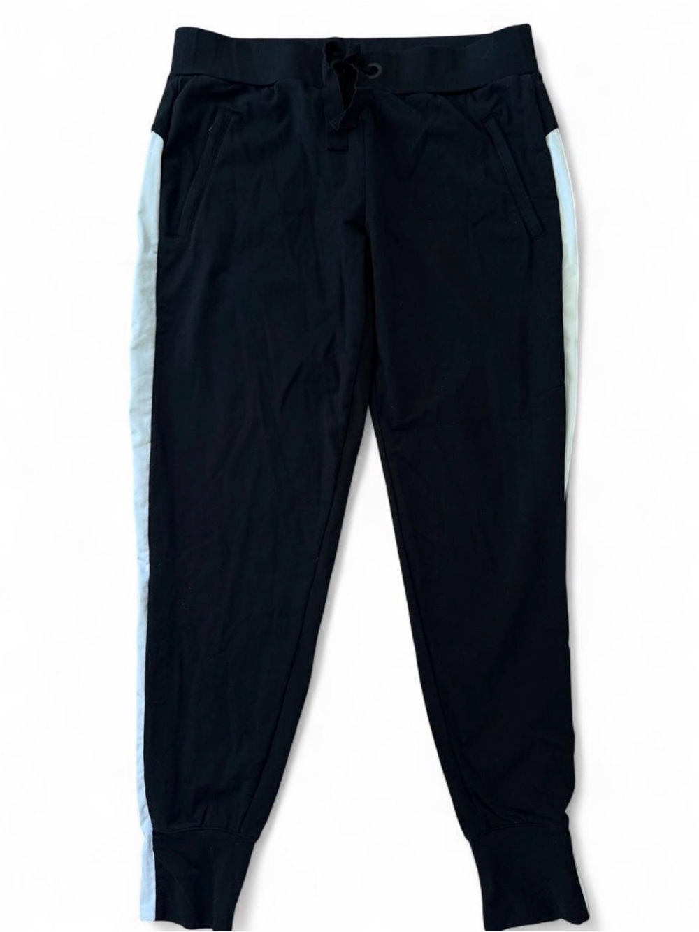 Athleta Black Joggers with White Side Stripes